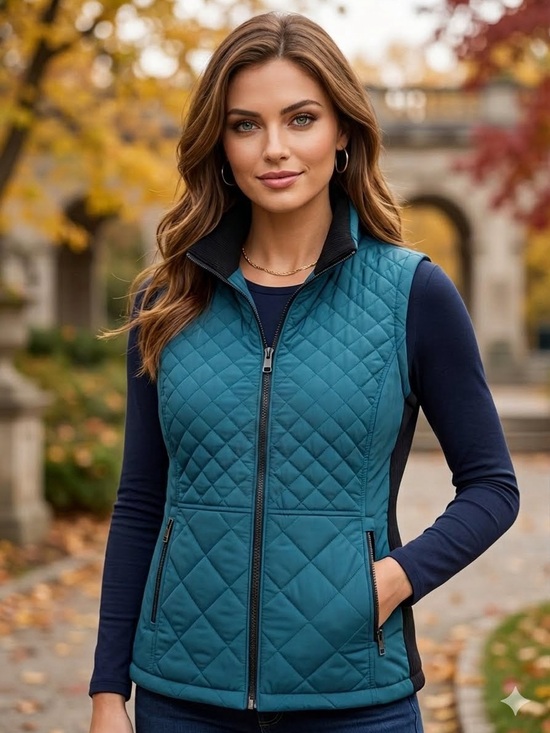 Andrew Marc Jackets & Blazers - Andrew Marc Quilted Vest | Ribbed Knit Side Panels | Teal | Size L | NWT